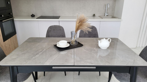 Стол обеденный модерн VTR- TM-89 калакатта мрамор серый + черный 