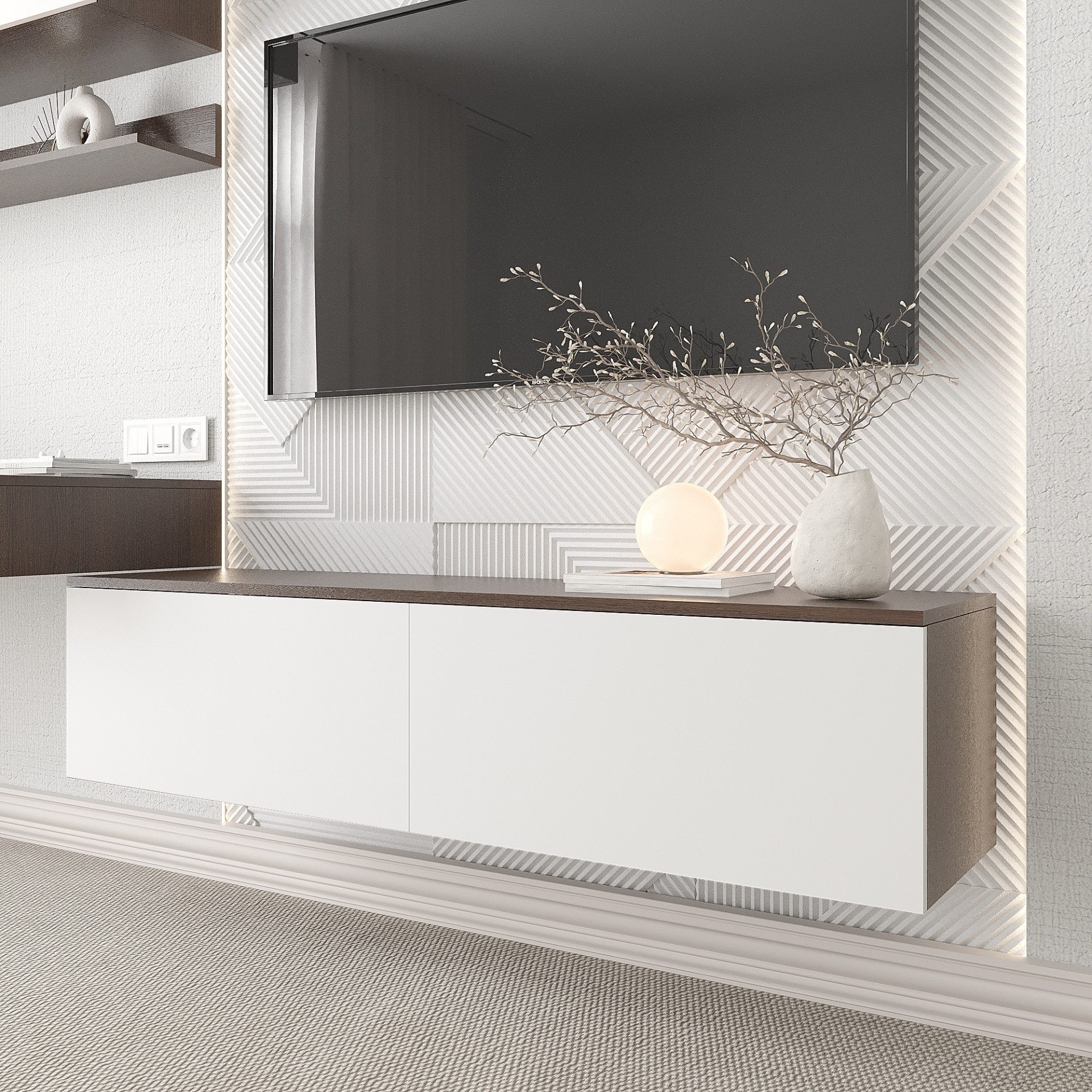 Тумба под телевизор 33х140х35 см KOD- ТУ-ТВ Ейр (белый фасад)