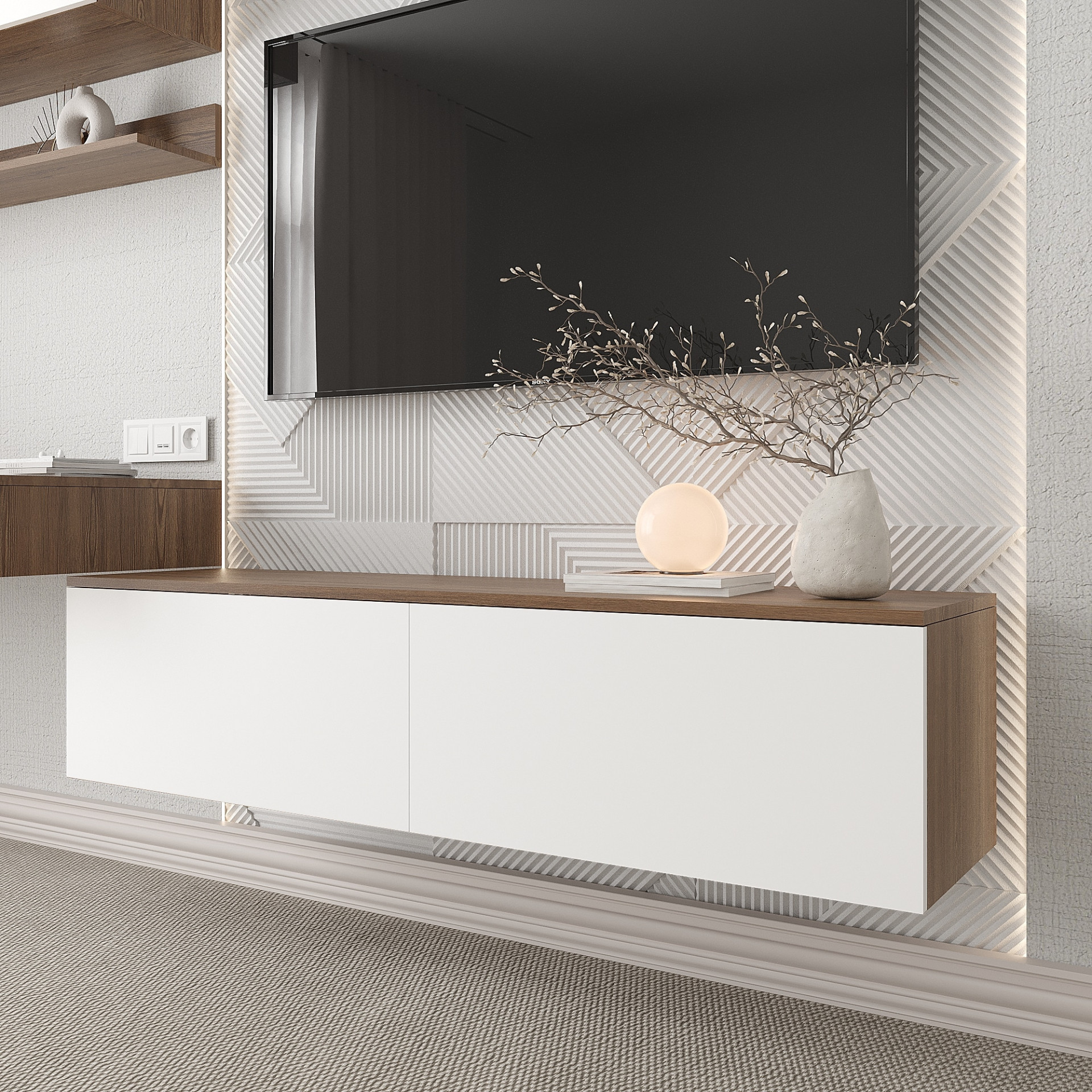 Тумба под телевизор 33х140х35 см KOD- ТУ-ТВ Ейр (белый фасад)