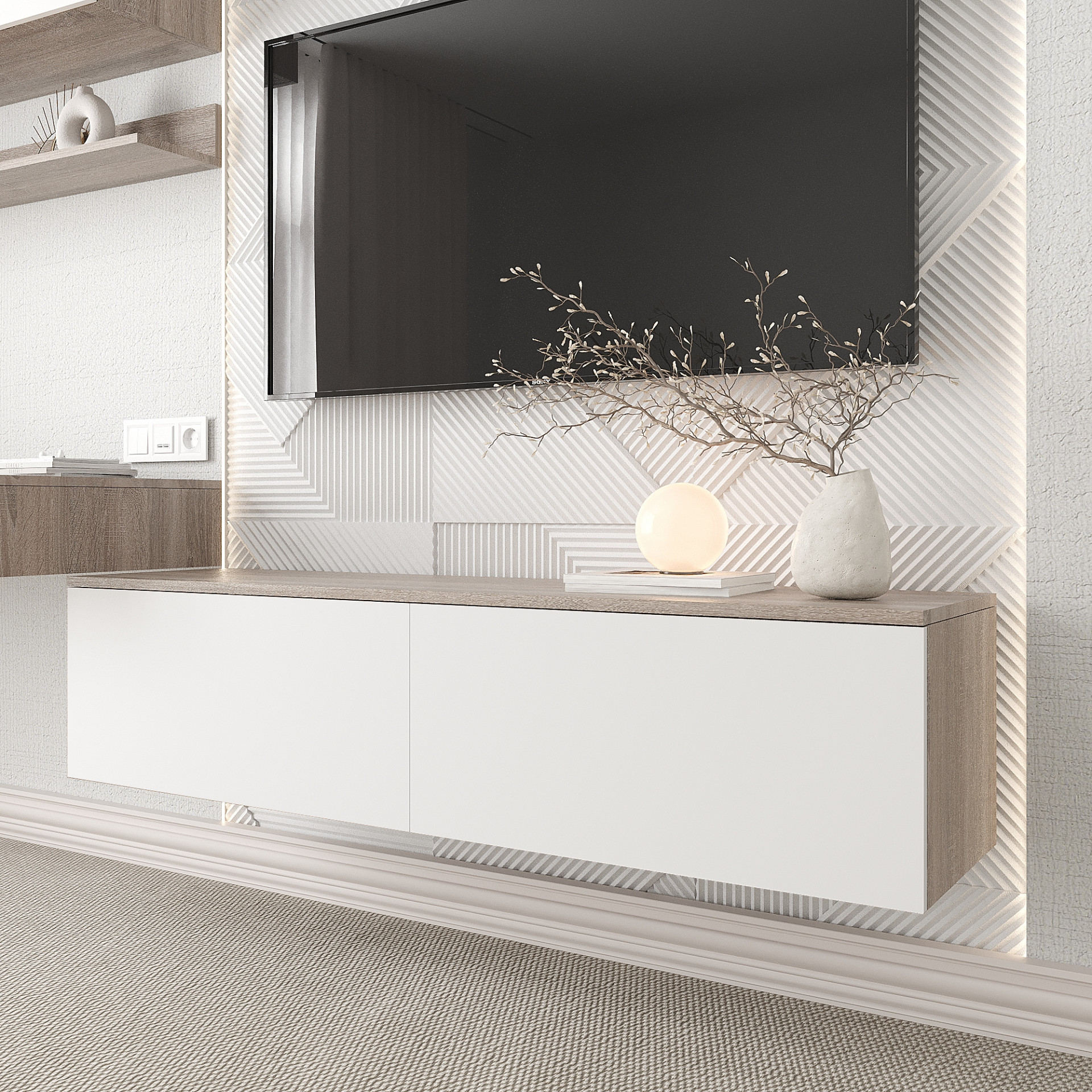 Тумба под телевизор 33х140х35 см KOD- ТУ-ТВ Ейр (белый фасад)