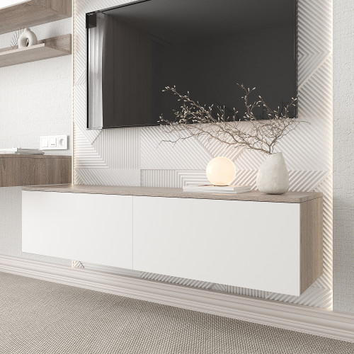 Тумба под телевизор 33х140х35 см KOD- ТУ-ТВ Ейр (белый фасад)