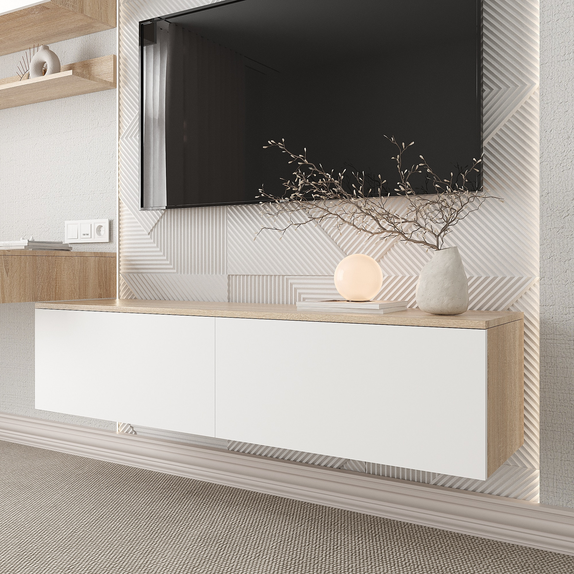 Тумба под телевизор 33х140х35 см KOD- ТУ-ТВ Ейр (белый фасад)