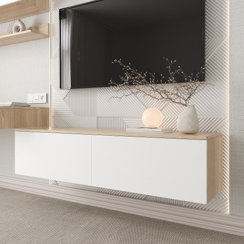 Тумба под телевизор 33х140х35 см KOD- ТУ-ТВ Ейр (белый фасад)