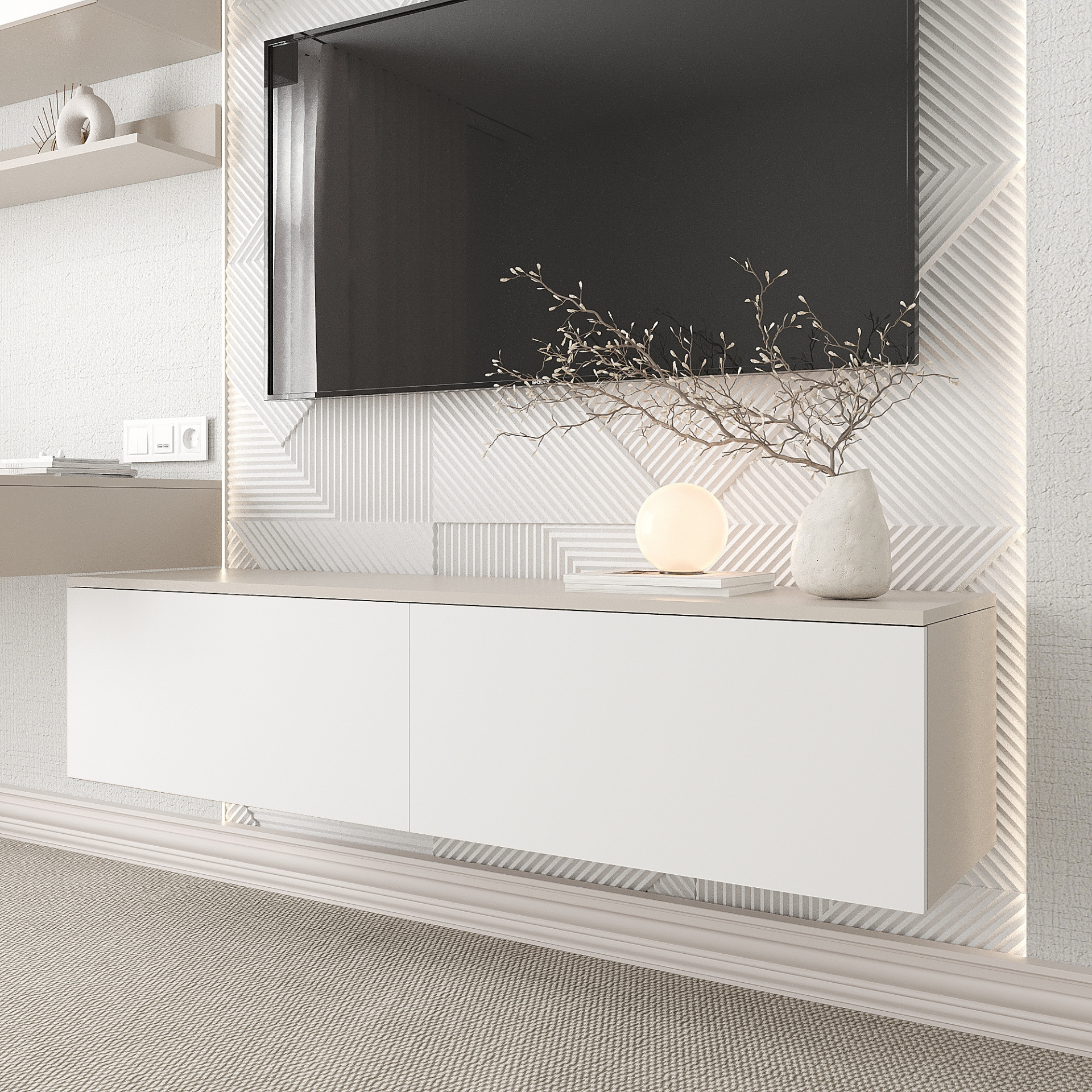 Тумба под телевизор 33х140х35 см KOD- ТУ-ТВ Ейр (белый фасад)