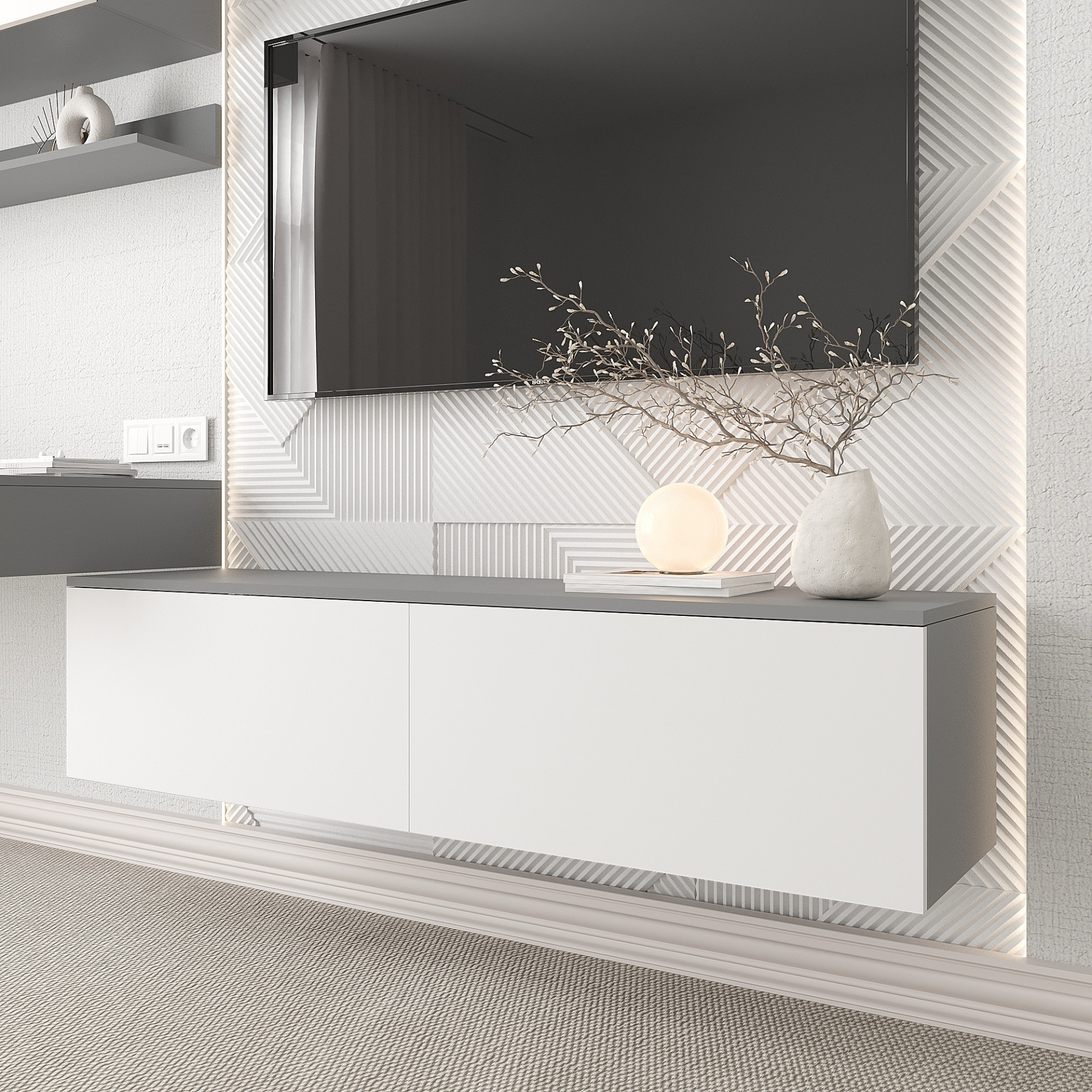 Тумба под телевизор 33х140х35 см KOD- ТУ-ТВ Ейр (белый фасад)