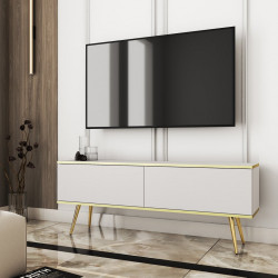 Тумба под ТВ Perfect Home Оро / Oro 2-дверная с золотыми ножками RTV135 Белый
