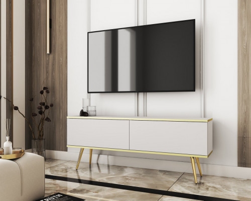 Тумба под ТВ Perfect Home Оро / Oro 2-дверная с золотыми ножками RTV135 Белый
