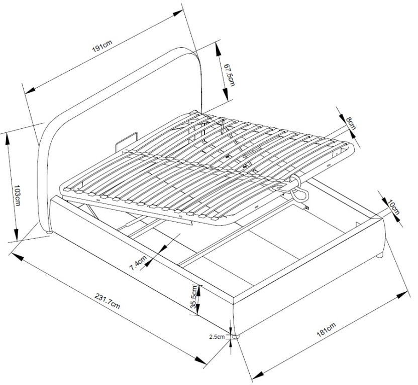 Кровать с подъемным газовым Avn- LUMINA 160 Grey 