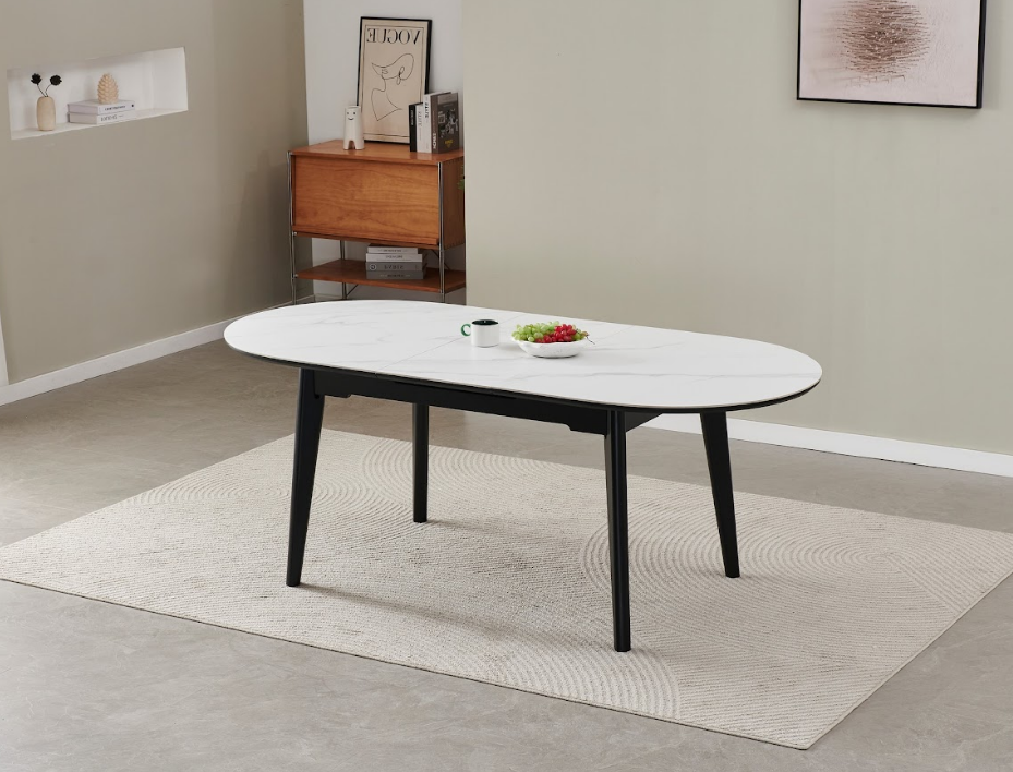 Стол обеденный модерн VTR- TM-126 (белый мрамор + черный) 160-200 