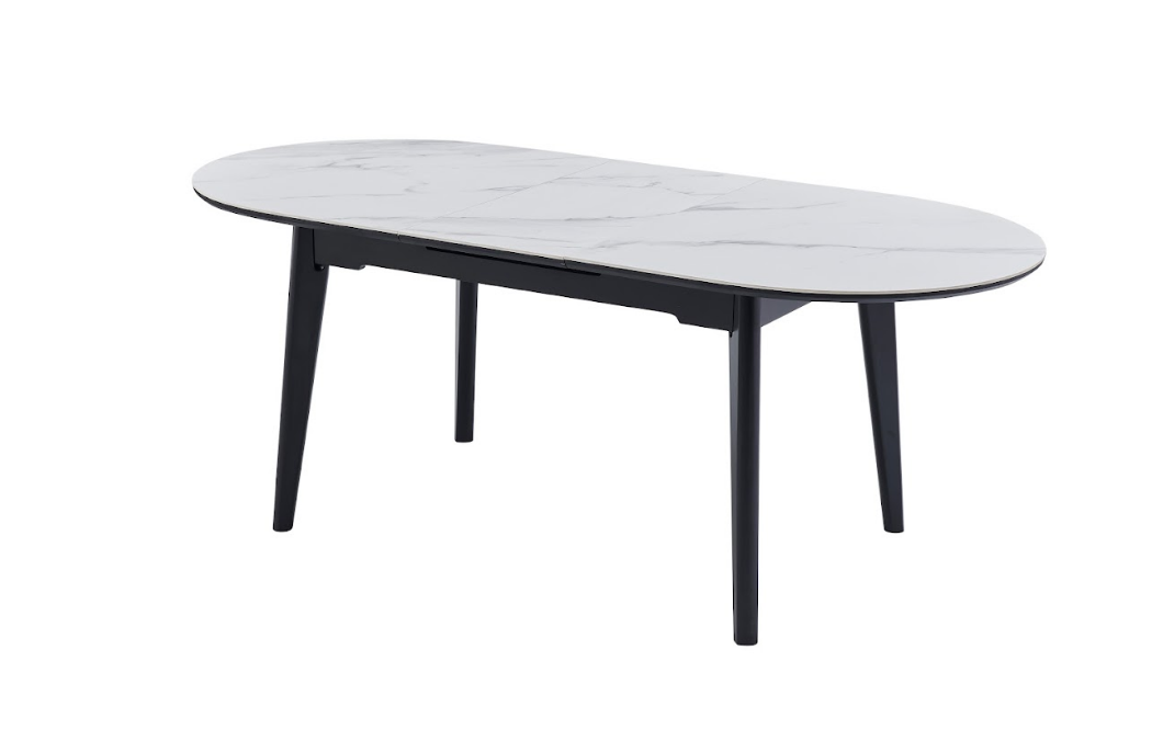 Стол обеденный модерн VTR- TM-126 (белый мрамор + черный) 160-200 