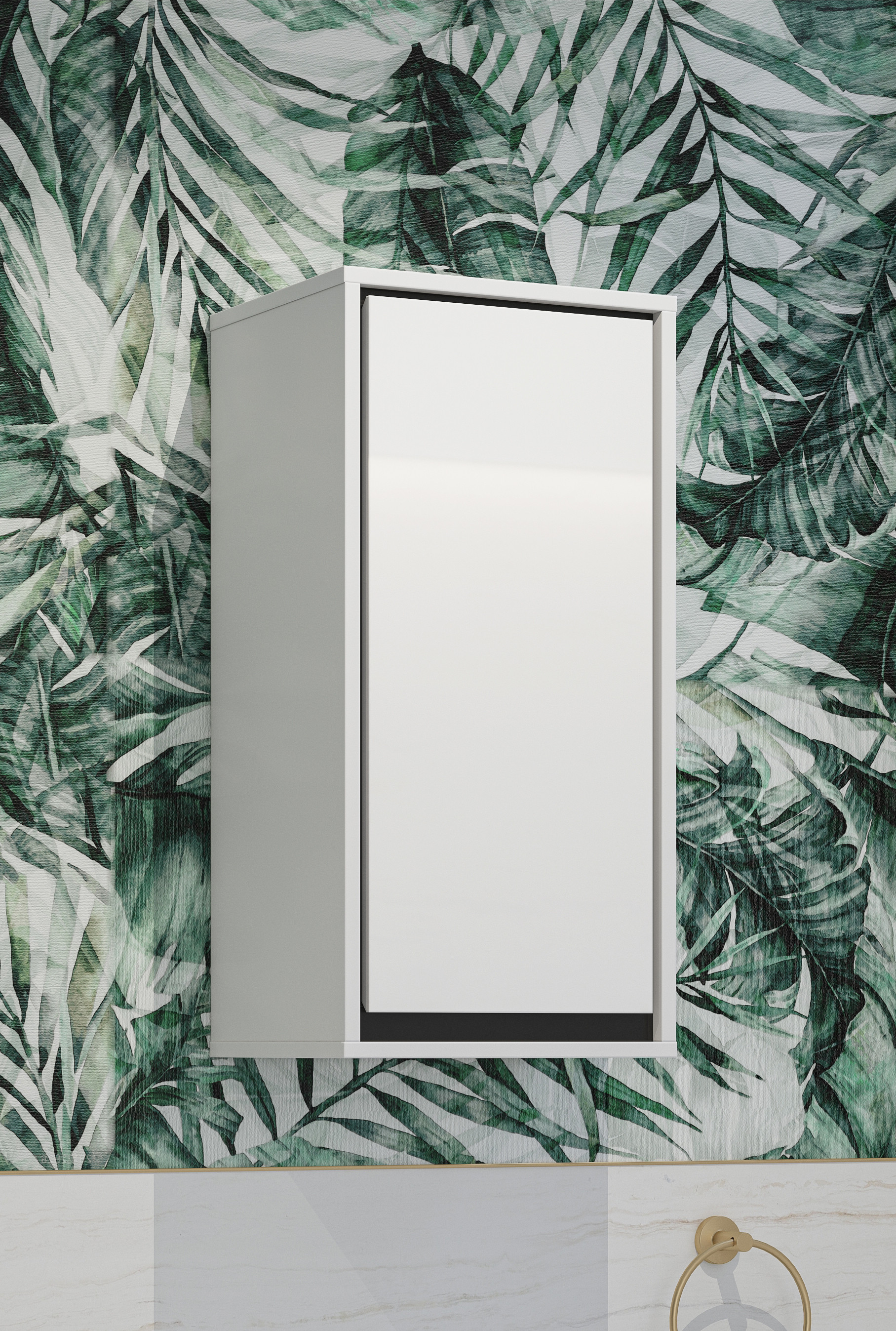 Шкаф настенный на 1 дверь для ванной Helvetia IRVINE 309WNP03 (белый/черный/белый глянец)