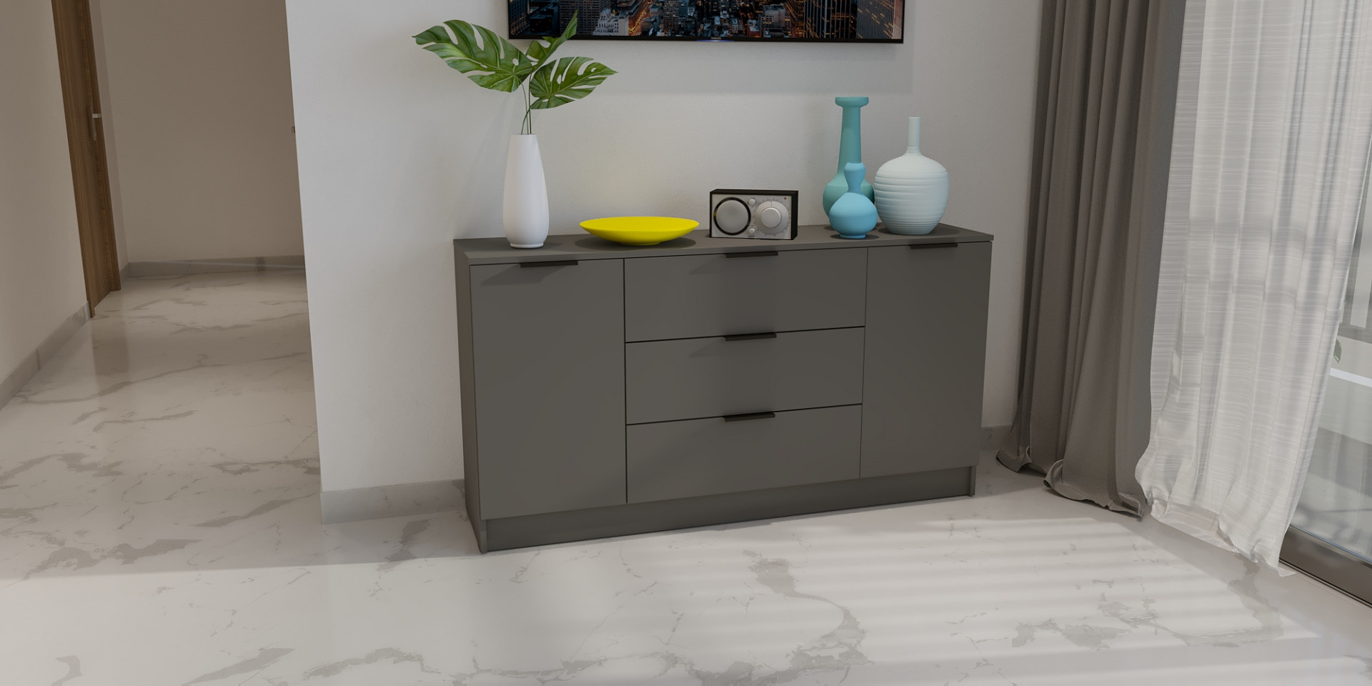 Комод на 3 ящика и 2 двери ViA- Сити 4