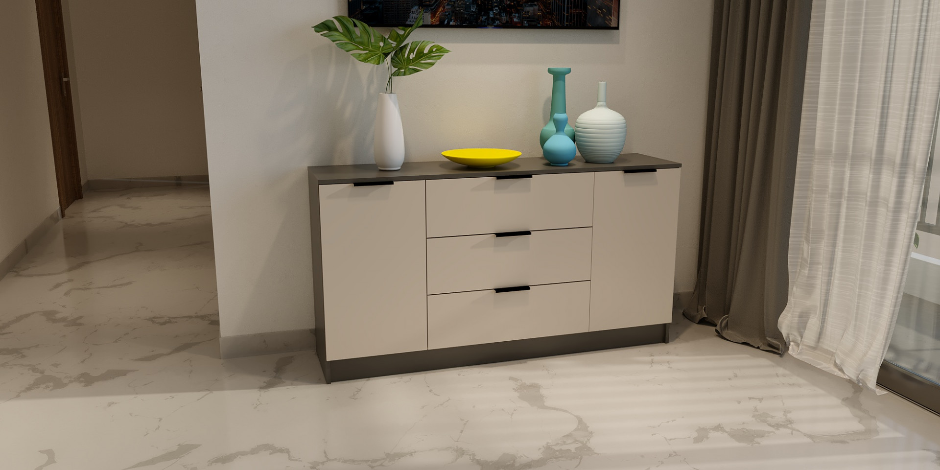 Комод на 3 ящика и 2 двери ViA- Сити 4