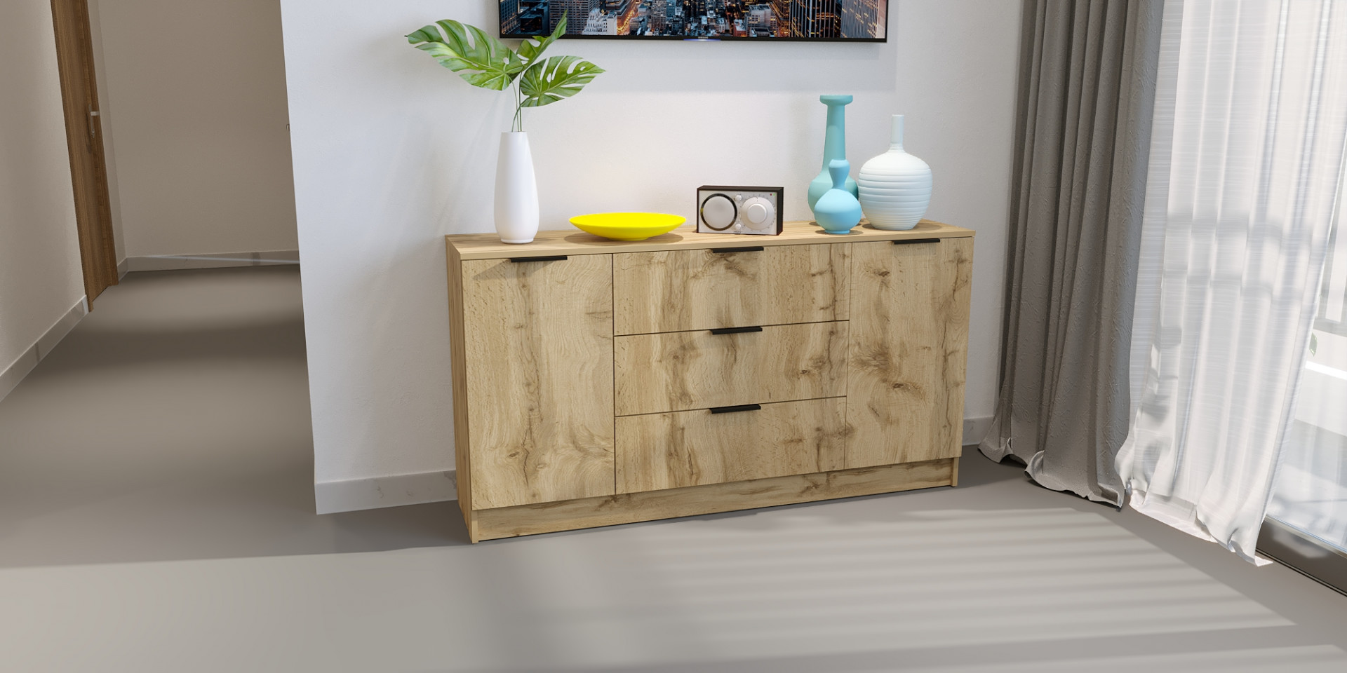 Комод на 3 ящика и 2 двери ViA- Сити 4