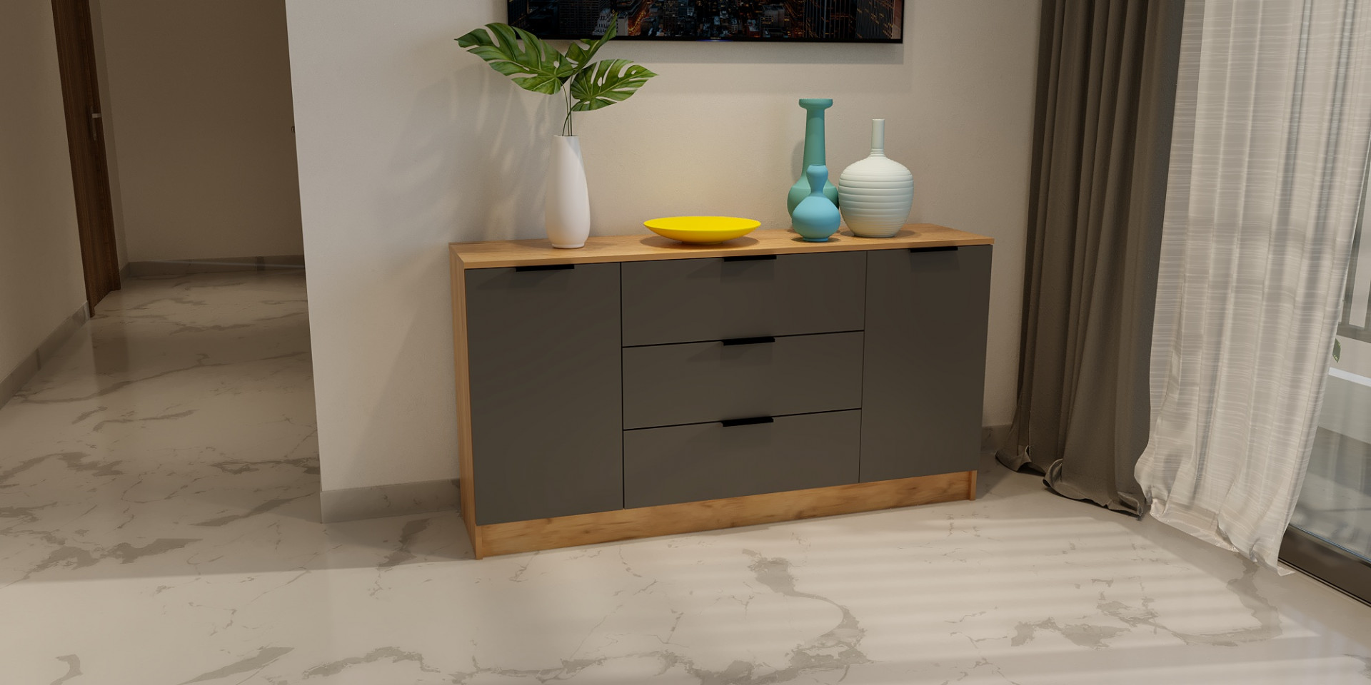 Комод на 3 ящика и 2 двери ViA- Сити 4