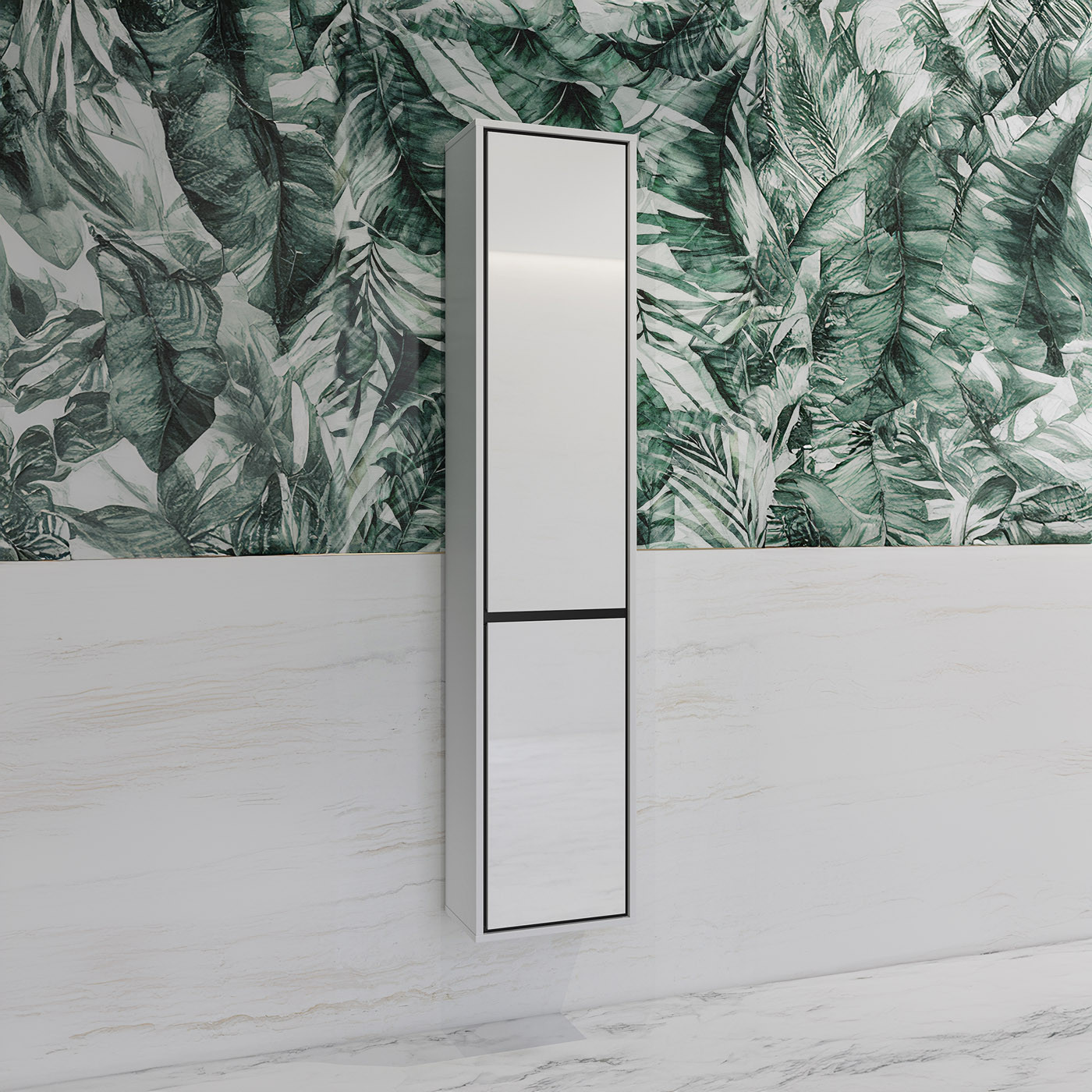 Шкаф настенный на 2 двери для ванной Helvetia IRVINE 309WNP07 (белый/черный/белый глянец)