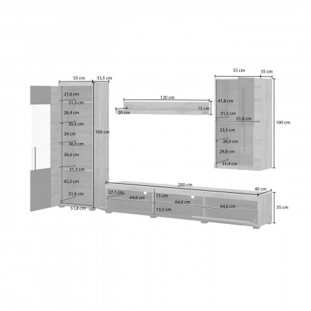 Стенка в гостиную Helvetia ROGER 22N2ZH10 (дуб вотан/черный матовый)