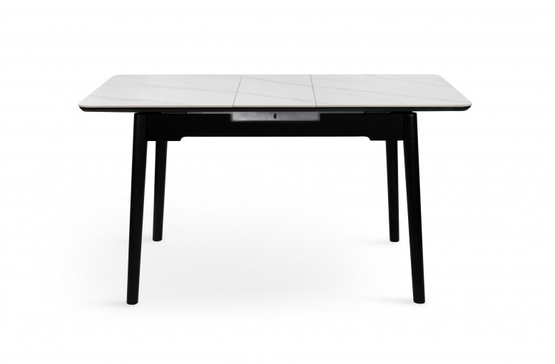 Стол раскладной BIO- Grace Нептун, керамика белый, ноги черные (95/125 см) 