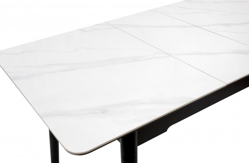 Стол раскладной BIO- Grace Нептун, керамика белый, ноги черные (95/125 см) 