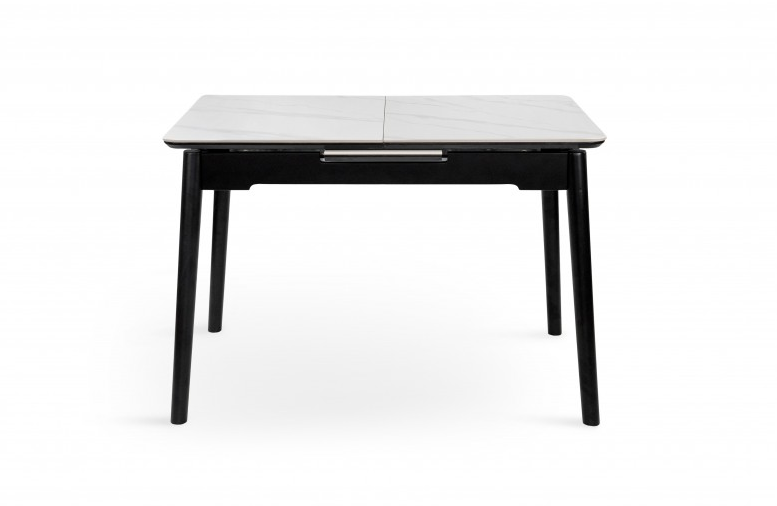 Стол раскладной BIO- Grace Нептун, керамика белый, ноги черные (95/125 см) 