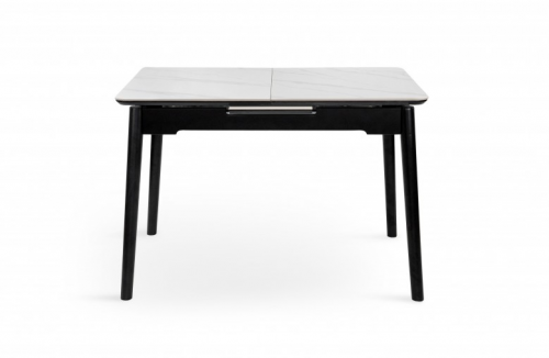 Стол раскладной BIO- Grace Нептун, керамика белый, ноги черные (95/125 см) 