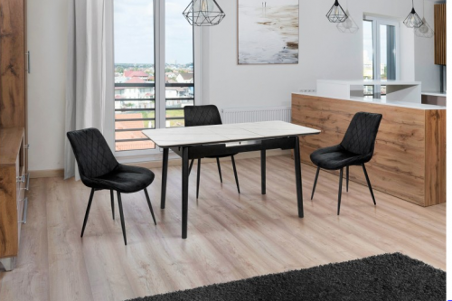 Стол раскладной BIO- Grace Нептун, керамика белый, ноги черные (95/125 см) 