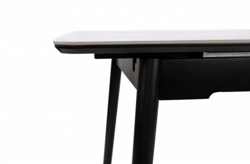 Стол раскладной BIO- Grace Нептун, керамика белый, ноги черные (95/125 см) 