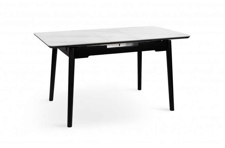 Стол раскладной BIO- Grace Нептун, керамика белый, ноги черные (95/125 см) 