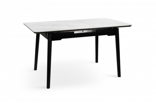 Стол раскладной BIO- Grace Нептун, керамика белый, ноги черные (95/125 см) 