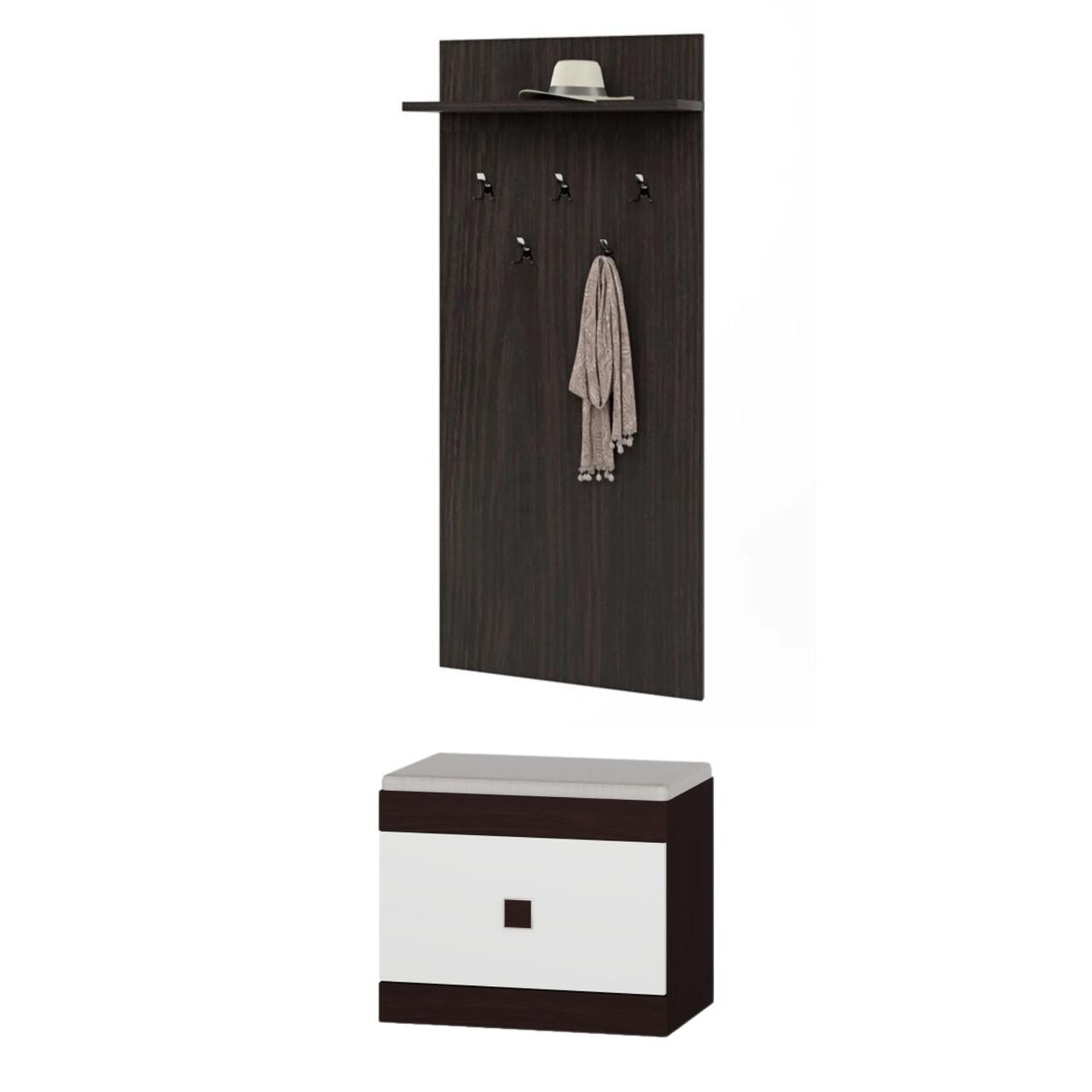 Прихожая с вешалкой и тумбой для обуви EVR- Соната-13 венге + белый