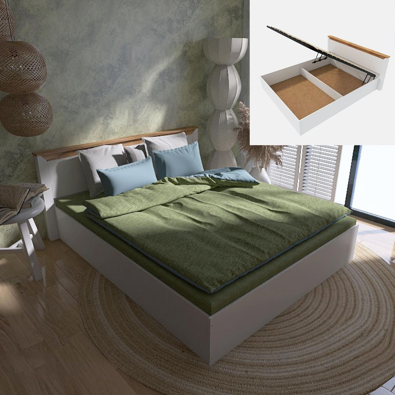 Кровать двуспальная EVR- Нордик (основа подъемный механизм) дуб крафт золотой + белый