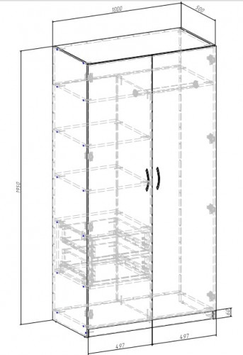 Шкаф 195х100х52 cм KOD- ШК-100 ящ (белый фасад)