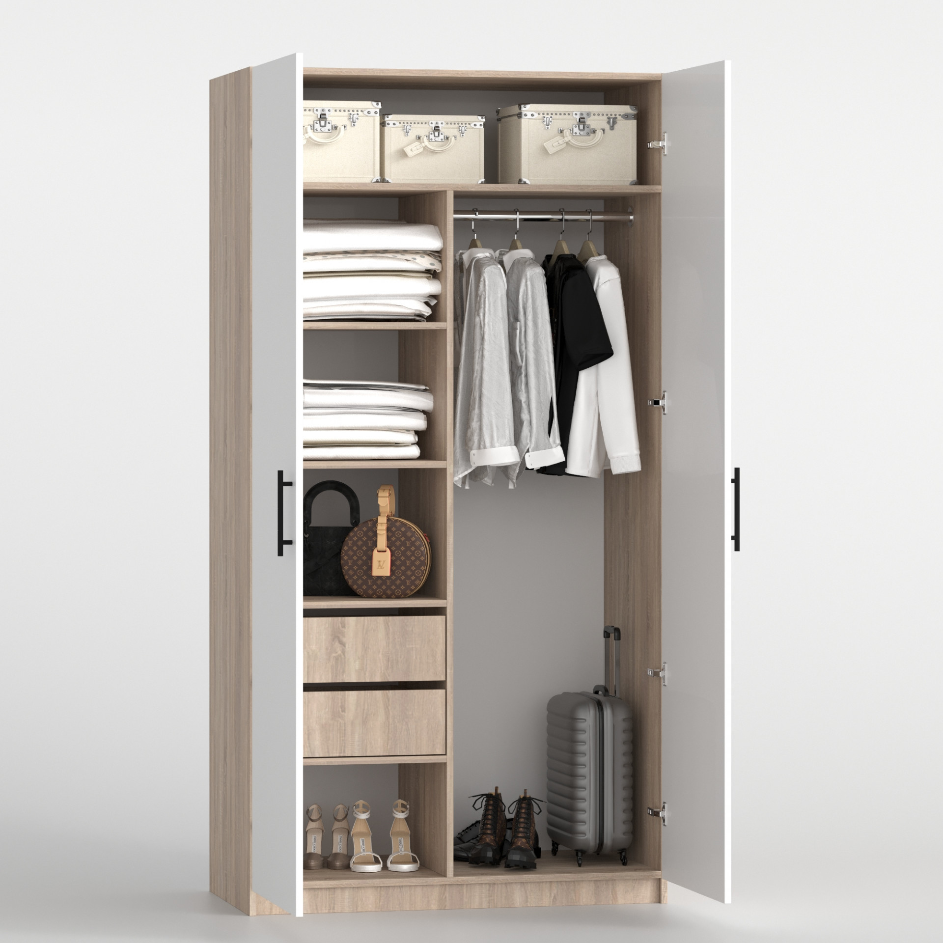 Шкаф 195х100х52 cм KOD- ШК-100 ящ (белый фасад)