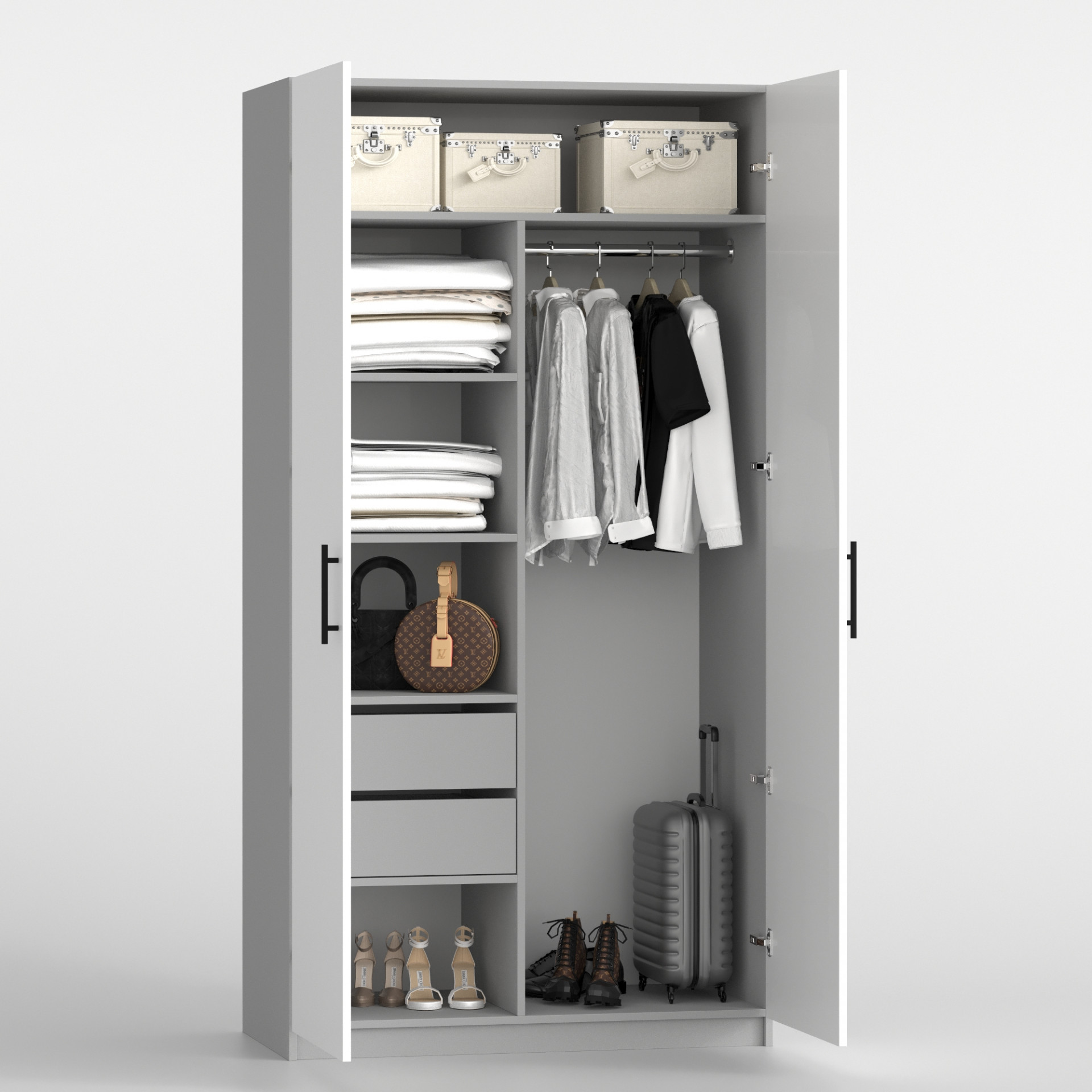 Шкаф 195х100х52 cм KOD- ШК-100 ящ (белый фасад)