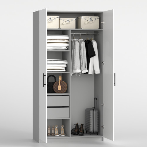 Шкаф 195х100х52 cм KOD- ШК-100 ящ (белый фасад)