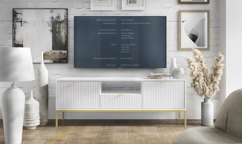 Тумба RTV PIASKI NOVA RTV154, ДСП/МДФ/Белый/Золотой 154х56х39см  