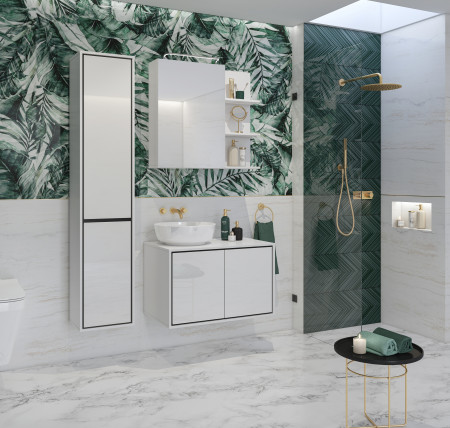 Шкаф настенный на 1 дверь с зеркалом для ванной Helvetia IRVINE 309WNP20 (белый)