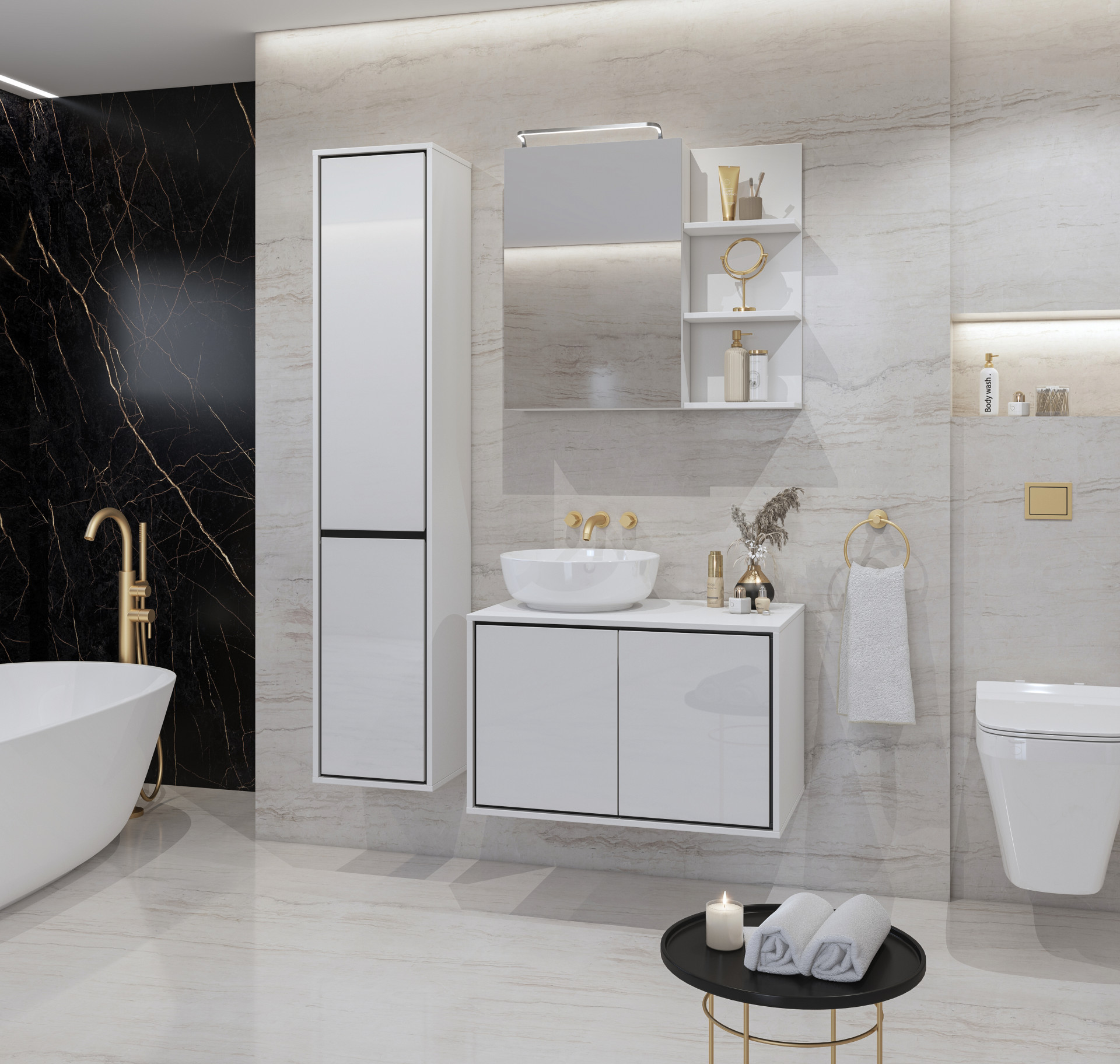 Шкаф настенный на 1 дверь с зеркалом для ванной Helvetia IRVINE 309WNP20 (белый)