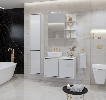 Шкаф настенный на 1 дверь с зеркалом для ванной Helvetia IRVINE 309WNP20 (белый)