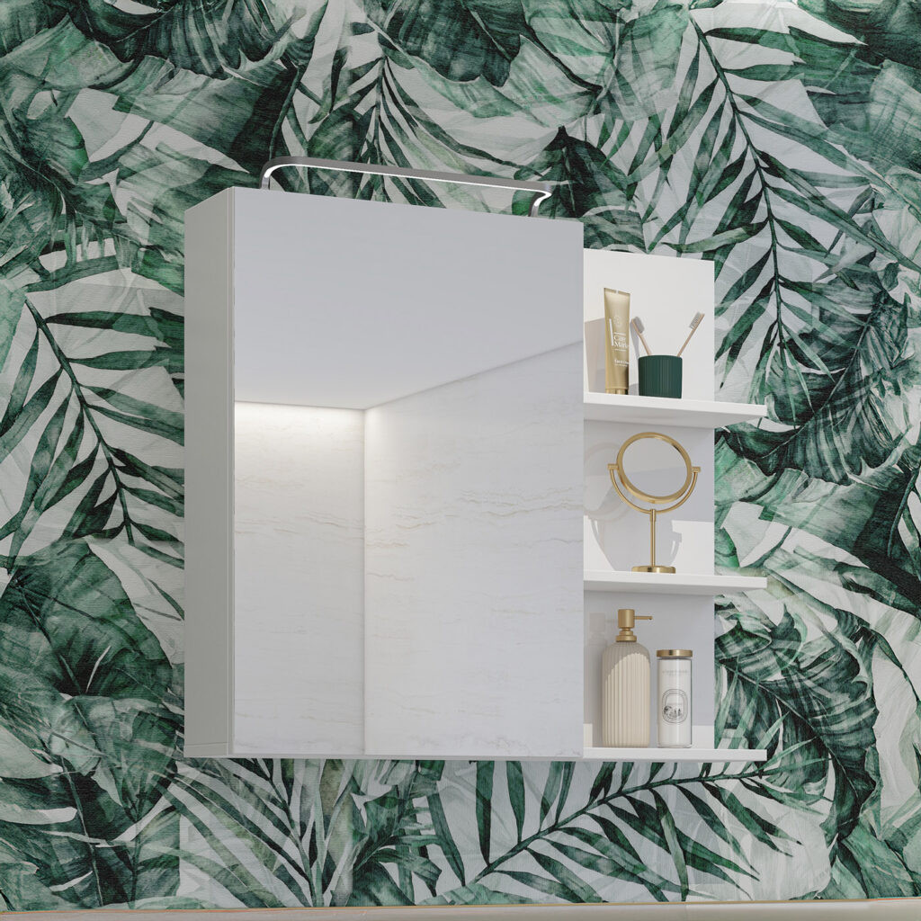 Шкаф настенный на 1 дверь с зеркалом для ванной Helvetia IRVINE 309WNP20 (белый)