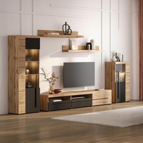 Стенка в гостиную Helvetia ROGER 22N2ZH11 (дуб вотан/черный матовый)