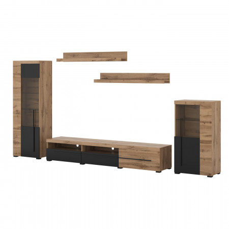 Стенка в гостиную Helvetia ROGER 22N2ZH11 (дуб вотан/черный матовый)