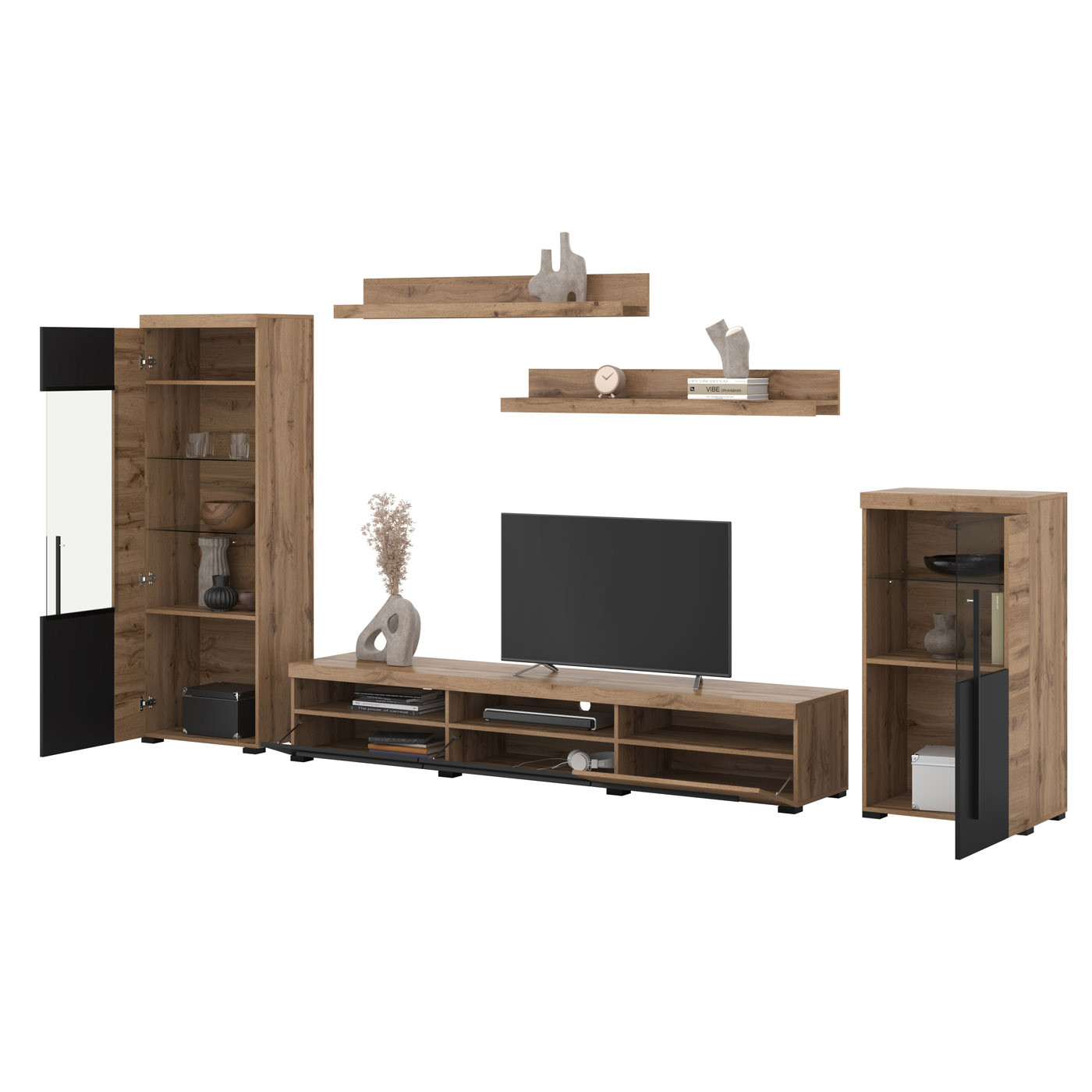 Стенка в гостиную Helvetia ROGER 22N2ZH11 (дуб вотан/черный матовый)