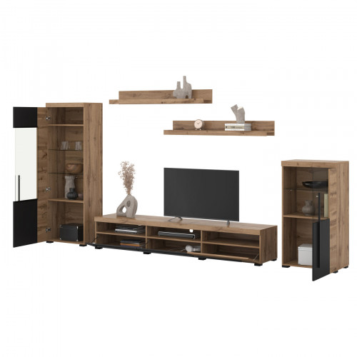 Стенка в гостиную Helvetia ROGER 22N2ZH11 (дуб вотан/черный матовый)