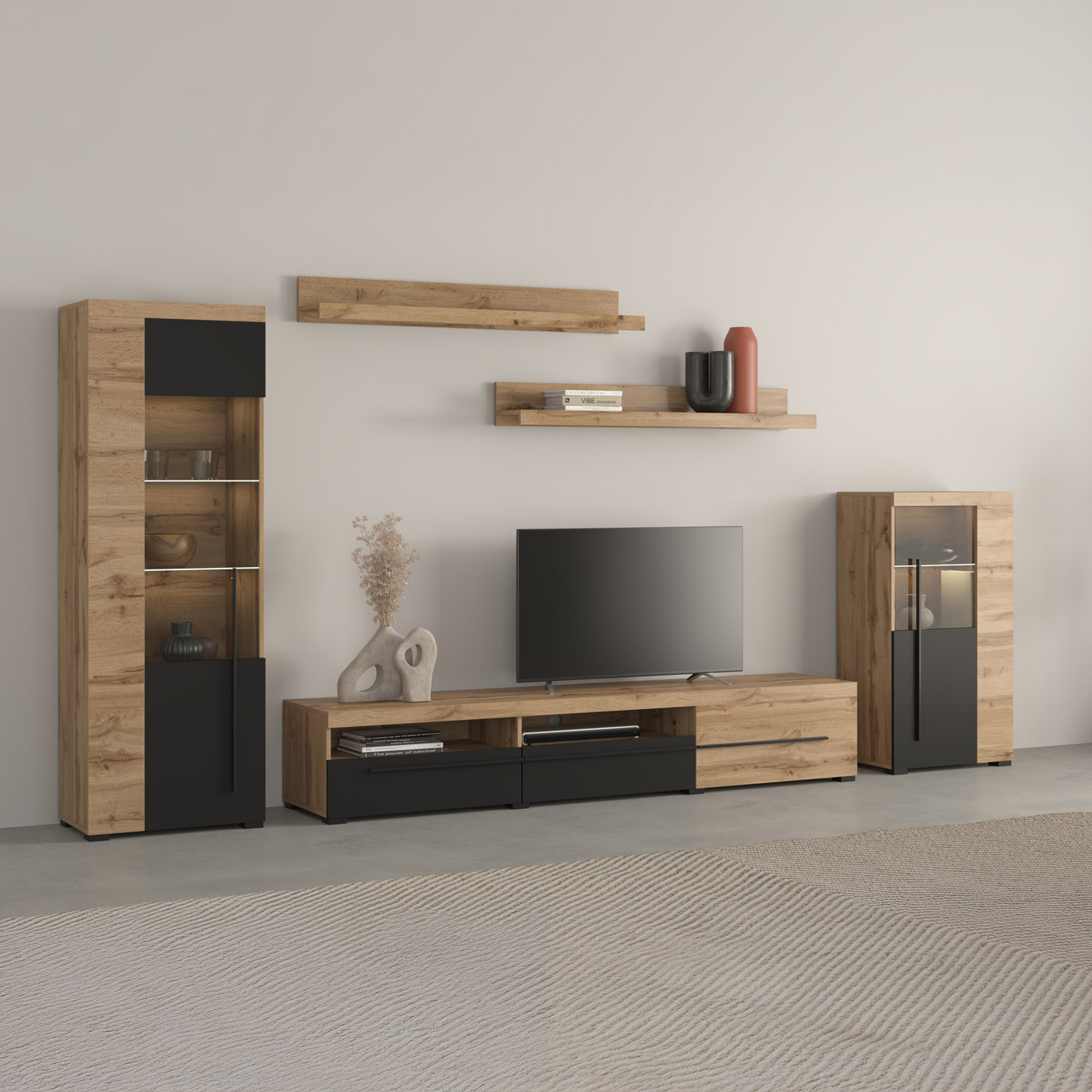 Стенка в гостиную Helvetia ROGER 22N2ZH11 (дуб вотан/черный матовый)