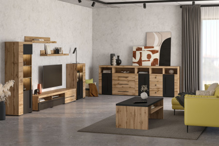 Стенка в гостиную Helvetia ROGER 22N2ZH11 (дуб вотан/черный матовый)