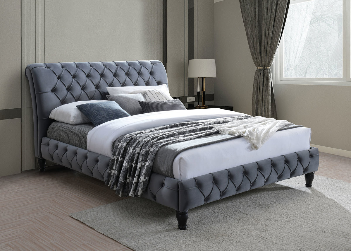 Кровать двуспальная SIGNAL Malena VELVET 160х200 (серый)