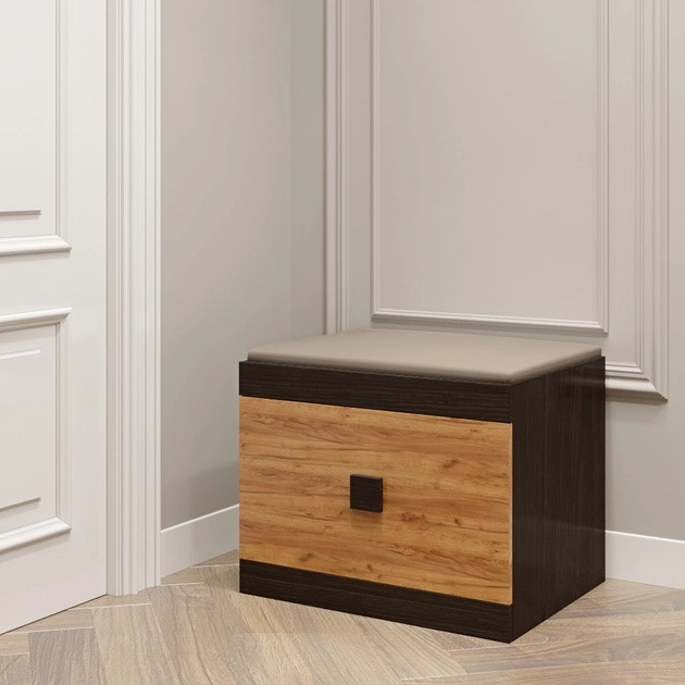 Прихожая с вешалкой и тумбой для обуви EVR- Соната-13 венге + крафт золотой