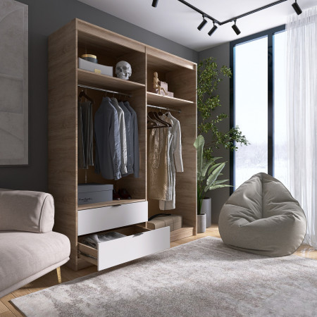 Шкаф распашной на 4 двери и 2 шухляды EVR- Сити-1600(штанга-штанга) дуб Сонома + фасад белый