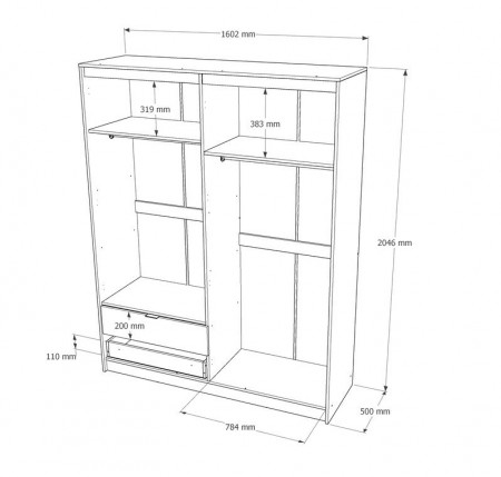Шкаф распашной на 4 двери и 2 шухляды EVR- Сити-1600(штанга-штанга) дуб Сонома + фасад белый